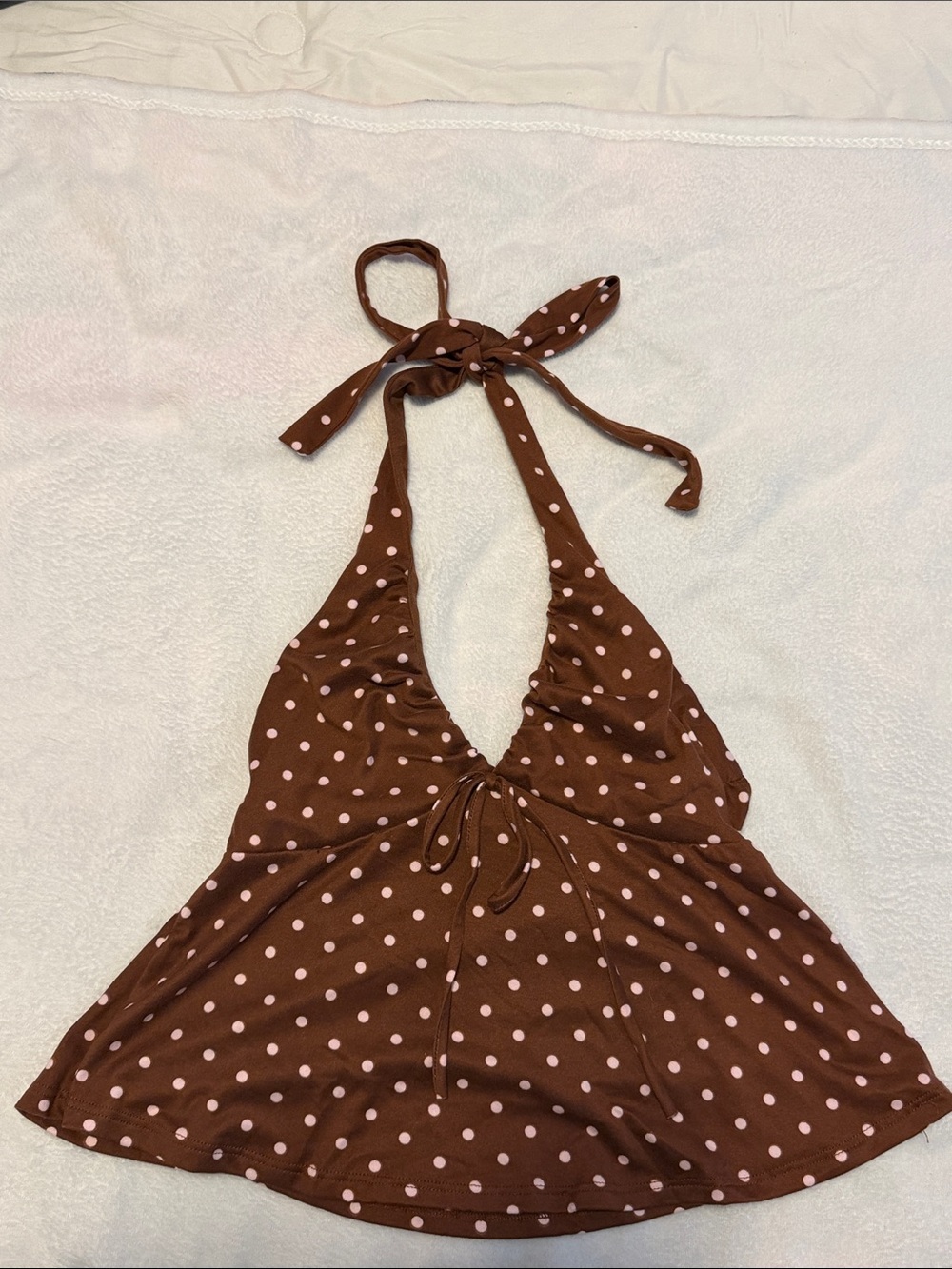 Brown Polka Dot Halter Tank Top with Pink Dots